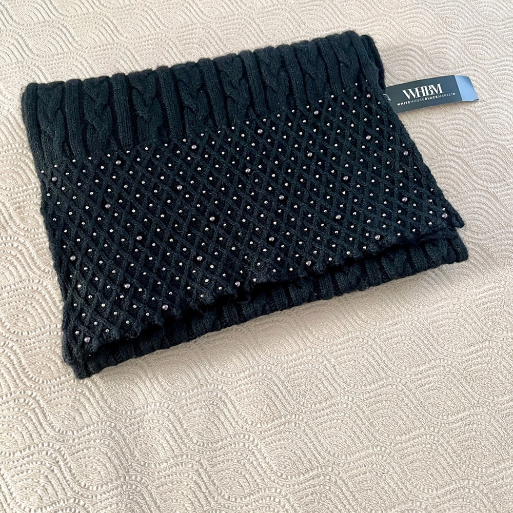 White House Black Market embellished cold weather scarf in black